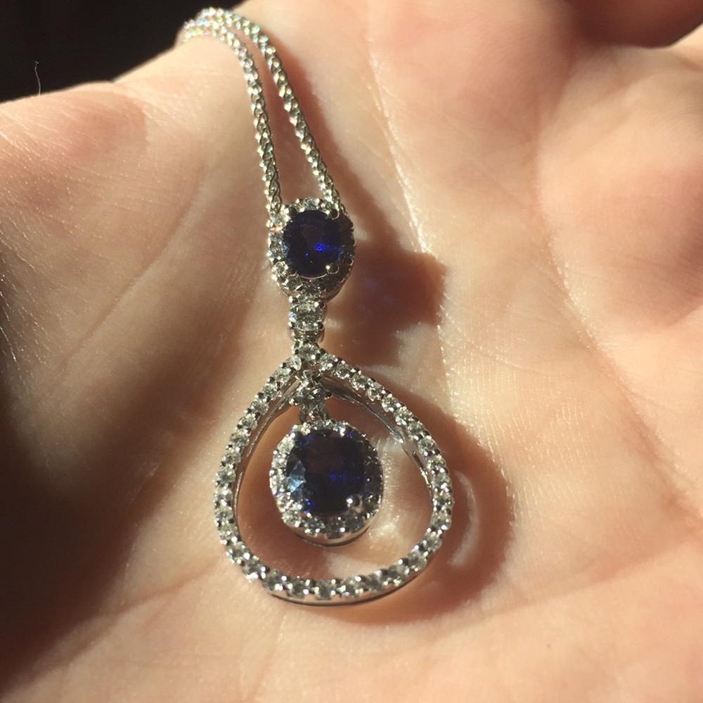 Spark 18k diamond and sapphire necklace -RARE- - Picture 3 of 13